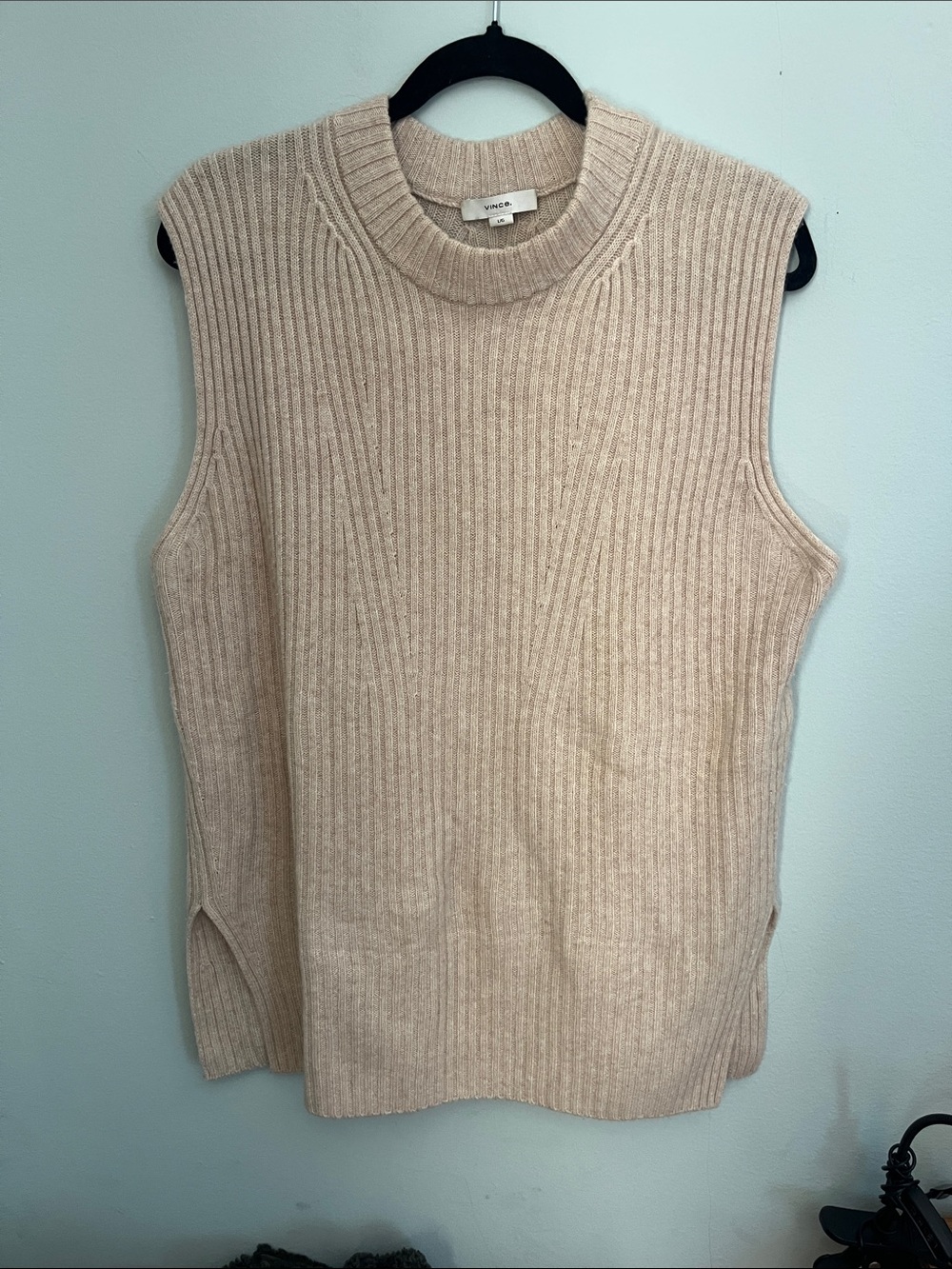Vince Ribbed Sleeveless Crewneck Sweater Vest - Cream Beige